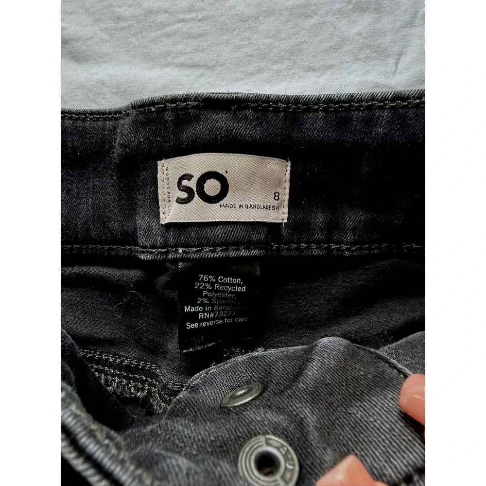 SO Girls Black Distressed Skinny Jeans Double Button Stretch Denim Size 8